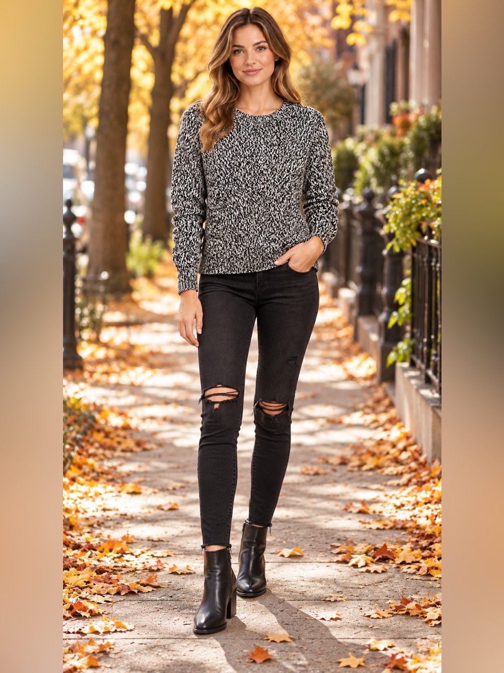 Divided Black & White Marled Crewneck Sweater